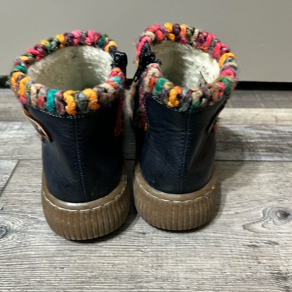Rieker Navy Blue side zipper Ankle Boots with Colorful Knit Trim - Picture 8 of 11